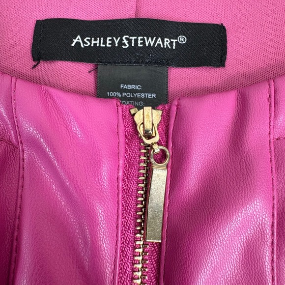 Ashley Stewart NEW Womens Faux Leather Jacket Peplum Zip Front Fuchsia‎ Pink 18 - Picture 4 of 14